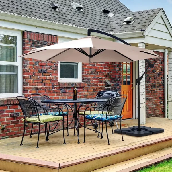 JUSTLET 10ft Heavy Duty Patio Hanging Offset Cantilever Patio Umbrella W/ 4 - Piece Base Included Included, Beige