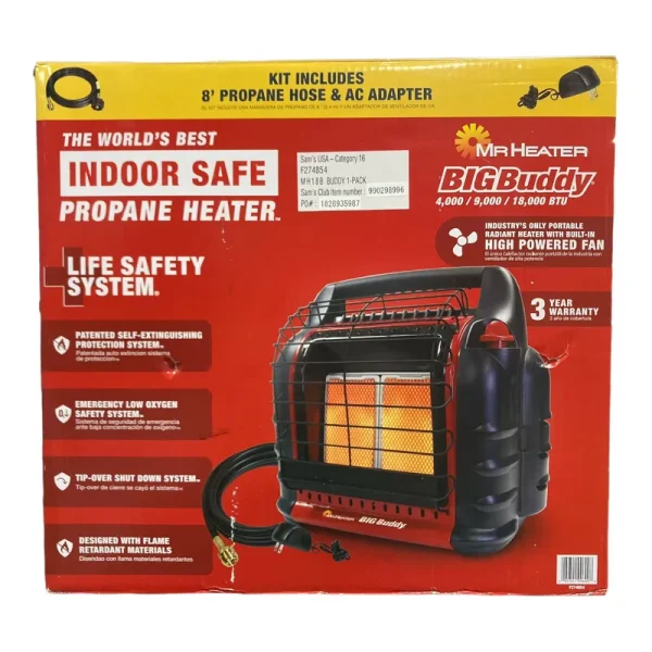 Mr. Heater Propane Space Heater 18, 000 BTU Big Buddy Portable Radiant 450 Sq Ft