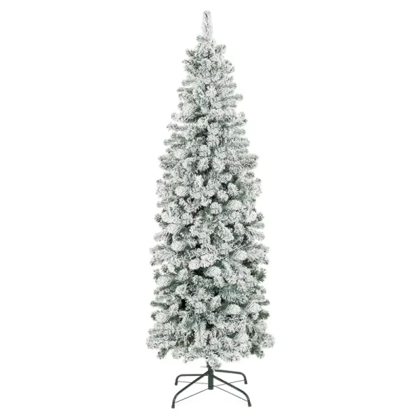 Best Choice Products 6ft Snow Flocked Artificial Pencil Christmas Tree Holiday Decoration w/ Metal Stand