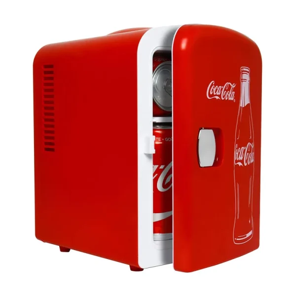 Koolatron Coca-Cola Classic Coke Bottle 4L Mini Fridge w/ 12V DC and 110V AC Cords, 6 Can Portable Cooler, Personal Travel Refrigerator for Snacks