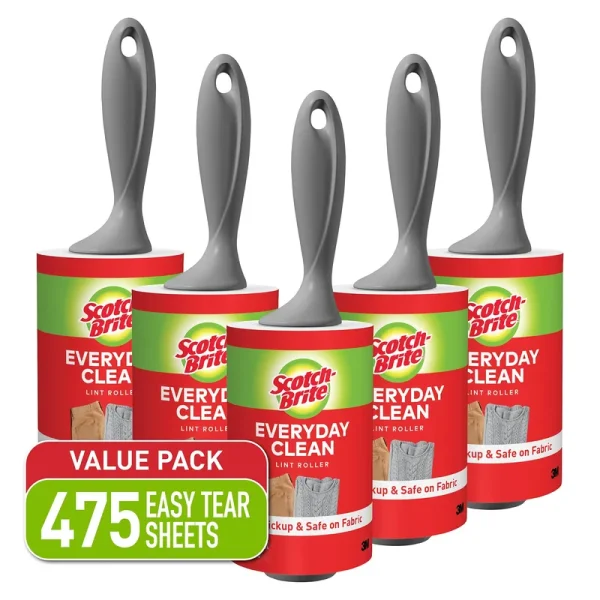 Scotch-Brite Lint Roller Value Pack, Works Great on Pet Hair, 5 Rollers, 95 Sheets per Roller, 475 Sheets Total