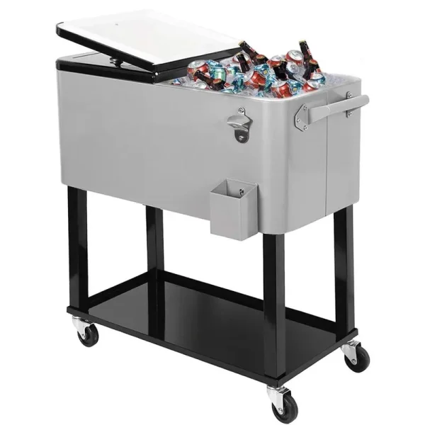 Home Aesthetics Grey 80 Qt Quart Rolling Cooler Ice Chest Beverage Bar for Patio