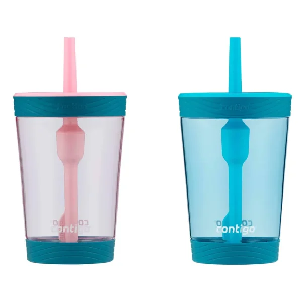 Contigo Kids Spill-Proof 14oz Tumbler with Straw and BPA-Free Plastic, Fits Most Cup Holders and Dishwasher Safe, 2-Pack Strawberry Cream & Blue
