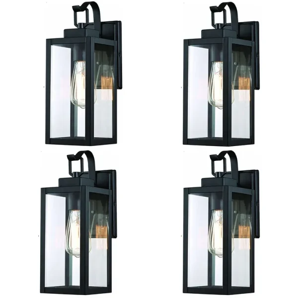Pia Ricco 4 Pack 1-Light Outdoor Wall Sconce - 5 inchx6.7 inchx13.78 inch, Size: 5 x 6.7 x 13.78, Black