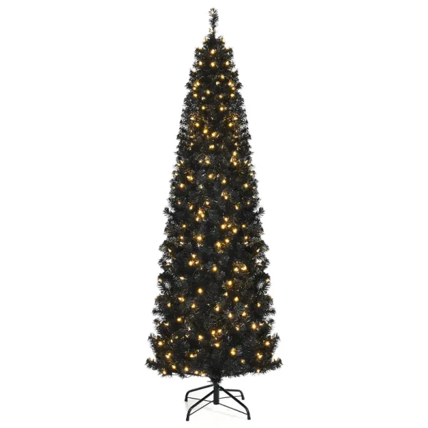 Costway 7ft Pre-Lit PVC Christmas Pencil Tree Black w/ 350 LED Lights
