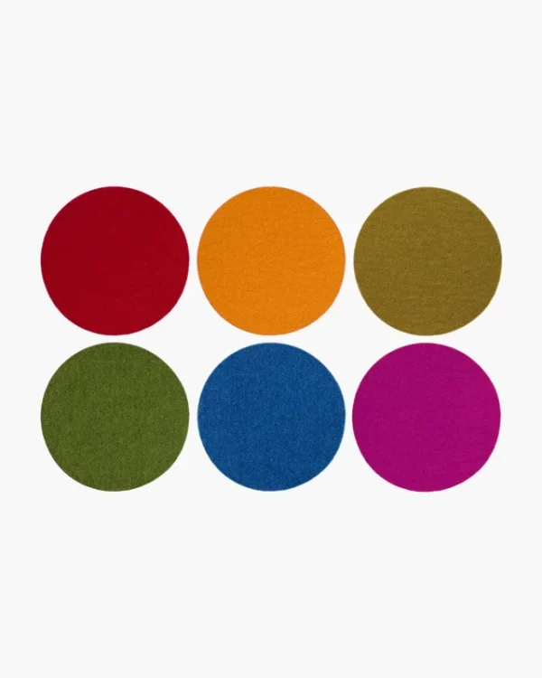 Merino Wool Felt Round Coaster Multi 6 Pack in Rainbow