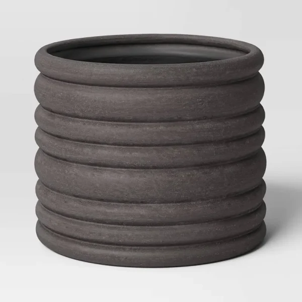 Banded Earthenware Indoor Outdoor Planter Pot Charcoal Gray 12.25"x12.25" - Threshold