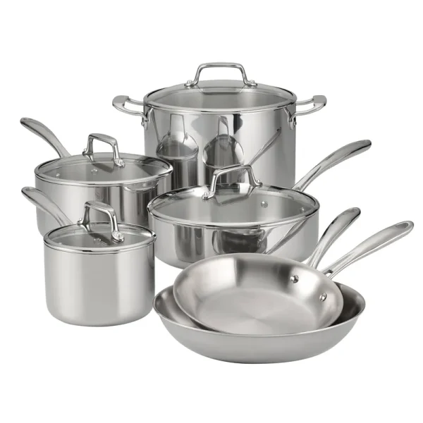 Tramontina 10-Piece Tri-Ply Clad Stainless Steel Cookware Set with Glass Lids