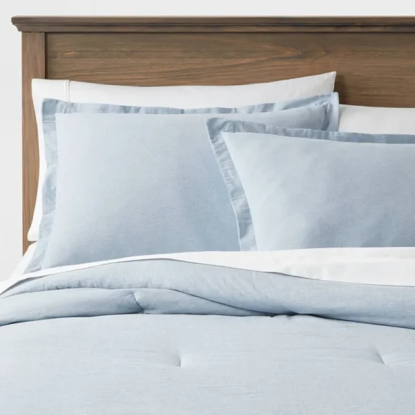 Twin/Twin Extra Long Cotton Linen Chambray Comforter & Sham Set Blue - Threshold