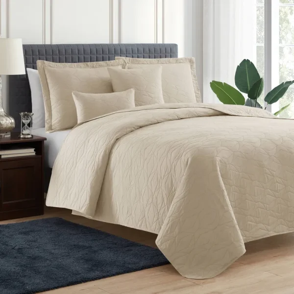 Clara Clark Bedspread Quilt Set - Ellipse Weave Pinsonic Lightweight Coverlet Set - Beige Cream - Twin