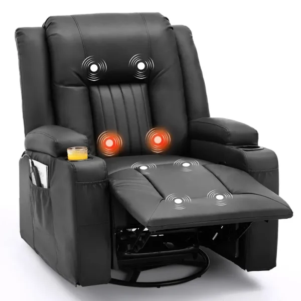 AECOJOY Massage Recliner Manual Chair with Heating & 360° Swivel Rocking Function, Black