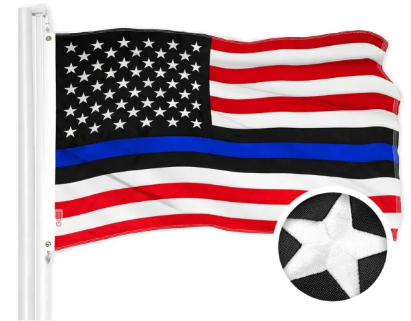 G128 - Blue Lives Matter American USA Police Flag Embroidered Stars Sewn Stripes 3x5 ft Brass Grommets - Honoring Men Women Law Enforcement Officers