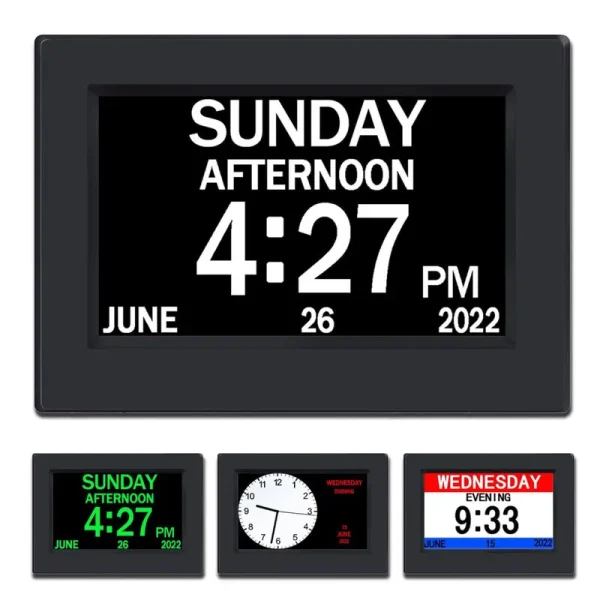 AINFTIME Clock with Day and Date for Elderly-3 Colors Display Digital Calendar Alarm Clock Dementia Alzheimers Clock with Extra Large Display (7in