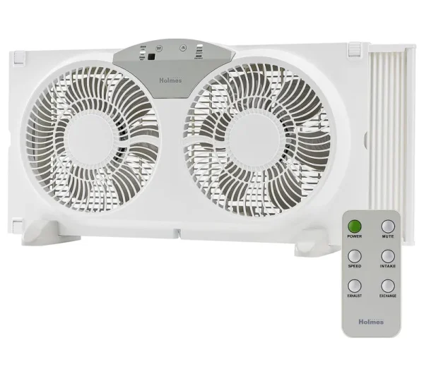 Holmes 9" Twin-Blade 3-Speed Digital Window Fan with Remote ,White