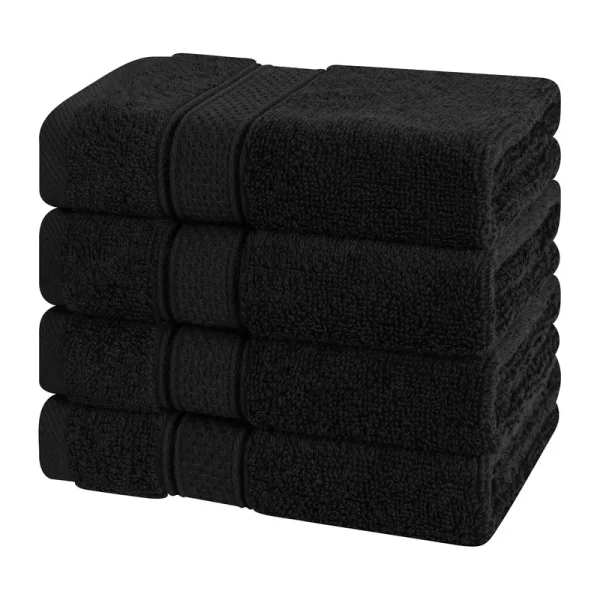 American Soft Linen, Salem Luxury 4 Pack Washcloth Set, 100% Turkish Combed Cotton, 13" x 13" Washcloths, Black