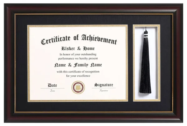 ELSKER&HOME 11x17 Diploma Frames with Tassel Holder for 8.5x11 Certificate Document Shadow Box, Mahogany Frame, Degree Double Mat, Black with Gold