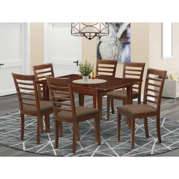 Kitchen Dinette Set - Small Dining Tables and Dining Chairs - Finish:mahogany, Number of Items:7, Shape:rectangular, Style:microfiber Seat