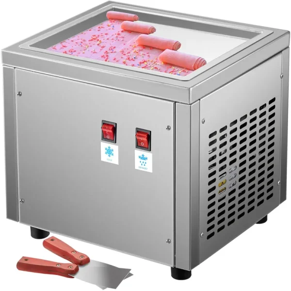 Commercial Ice Roll Maker 280-Watt Single Square Pan Silver Stainless