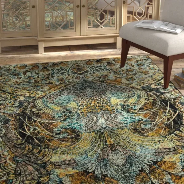 Harrigan Black/Green/Yellow Area Rug Bloomsbury Market Rug Size: Rectangle 8' x 10'