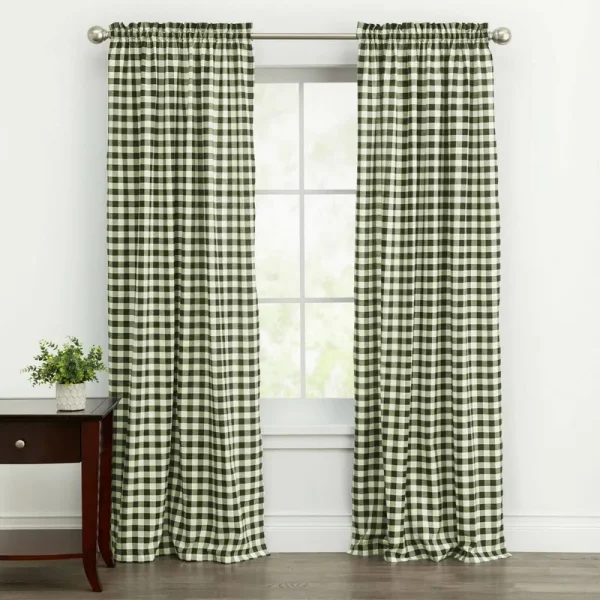 Kate Aurora Country Farmhouse Buffalo Check Plaid Gingham Window Curtains - Sage - 42 in. W x 63 in.