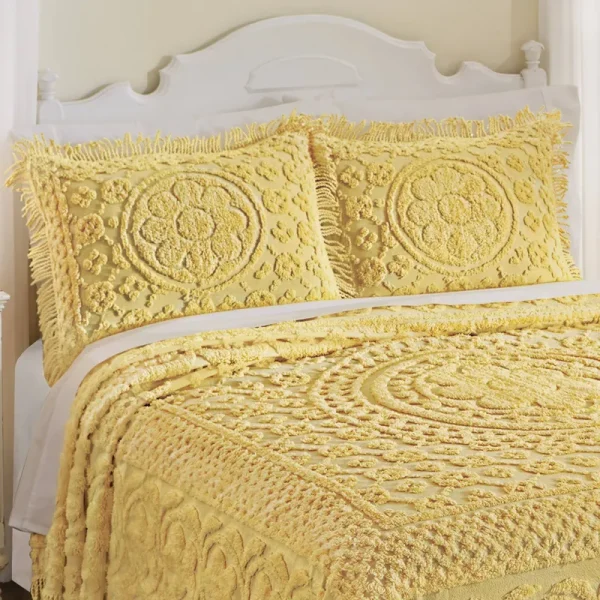 Calista Chenille Pillow Sham with Fringe Border, Sham, Yellow