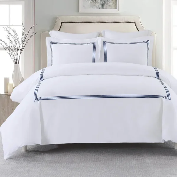 Adeline Percale Embroidered Duvet Cover Set - 100% Cotton King/Calking / Navy