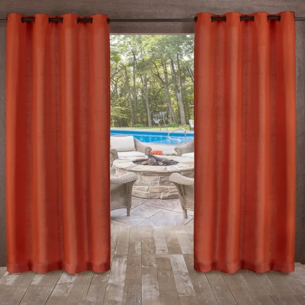 Exclusive Home Delano Indoor/Outdoor Heavy Textured Grommet Top Window Curtain Panel Pair 54x84 Mecca Orange
