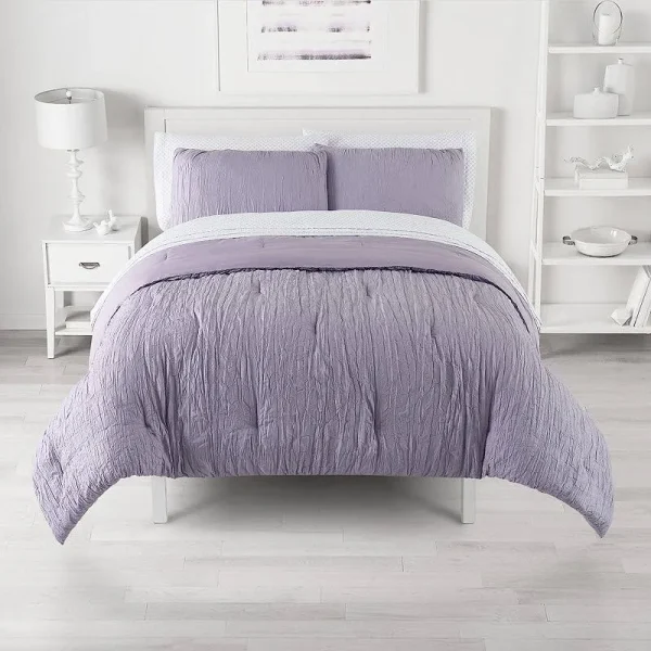 The Big One Crinkle Comforter Set with Sheets, Med Purple, Full
