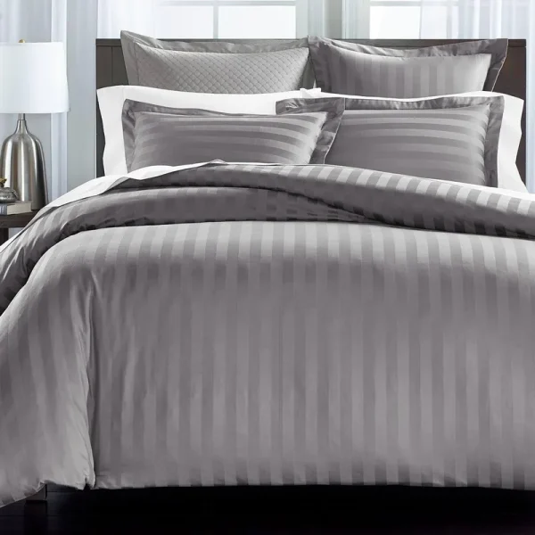 Charter Club Damask Stripe 550 Thread Count Supima Cotton 3 Piece King Duvet Cover Set Granite