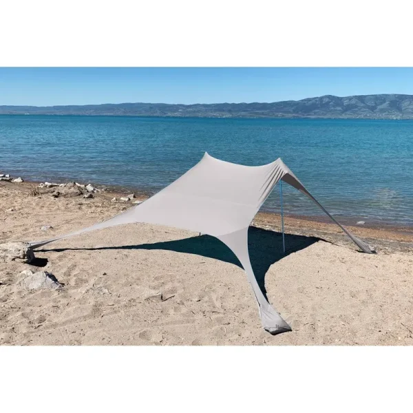 Sun Shelter Beach Shade Canopy by SkyBed, UPF 50+, Durable, Lightweight, 2-Pole, XL, Warm Gray