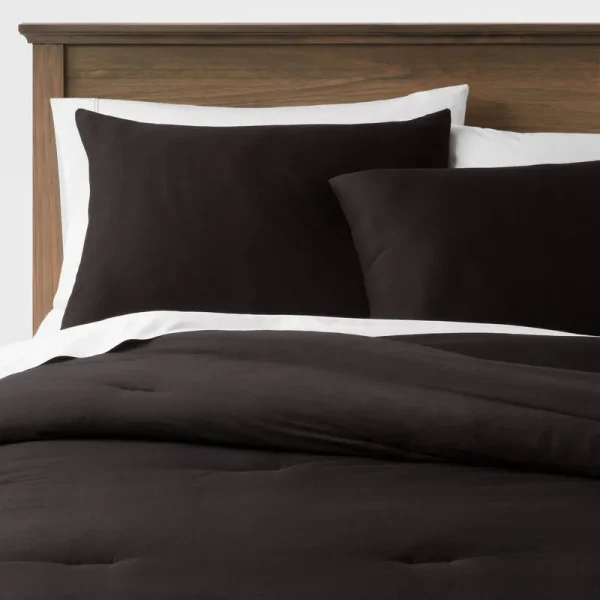 Full/Queen Washed Cotton Sateen Comforter & Sham Set Black - Threshold