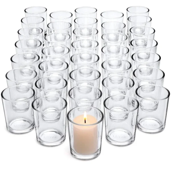 Letine Tealight Glass Votive Candle Holders Bulk Set of 36 - Clear Candle Holder for Festival Decor/Wedding Propose Parties Holiday and Home Decor