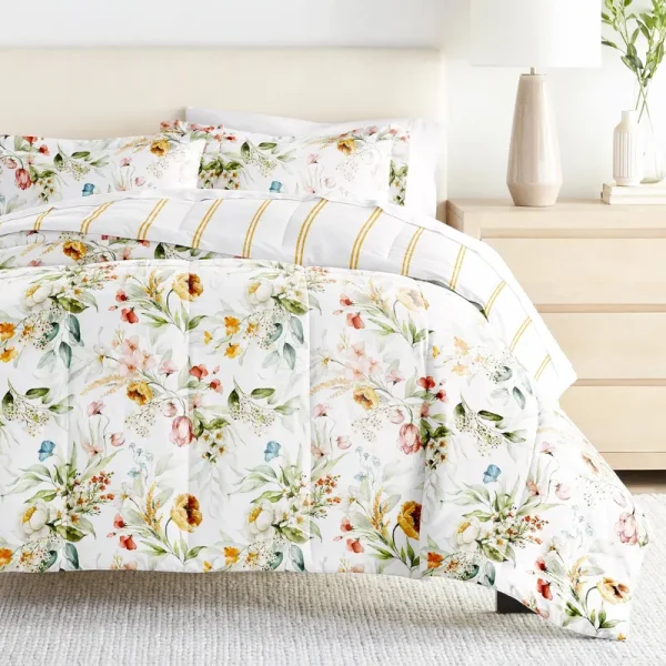ienjoy Home Chintz Floral Stripe 3-Piece Comforter Set, Full/Queen - Clay
