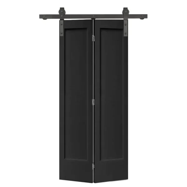 CALHOME 36 in. x 80 in. 1 Panel Shaker Black Painted MDF Composite Bi-Fold Barn Door with Sliding Hardware Kit
