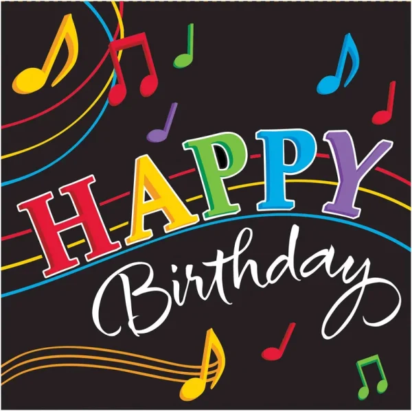 Creative Converting 16 Count 3-ply Happy Birthday Dancing Music Notes Lunch Napkins, Black/Red/Purple
