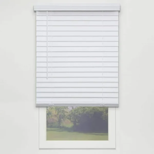 Perfect Lift Window Treatment Cut-to-Width White 2in. Cordless Faux Wood Blind - 22in. W x 72in. L Actual Size: 22in. W x 72in.