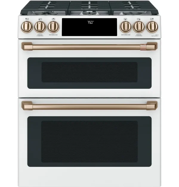 Cafe 30" Matte White Slide-In Double Oven GAS Range with Convection