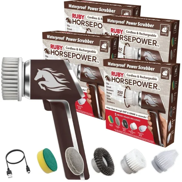 Horsepower Handheld Cordless Rechargeable Spinning Power Scrubber, As Seen On TV, 4 Pack