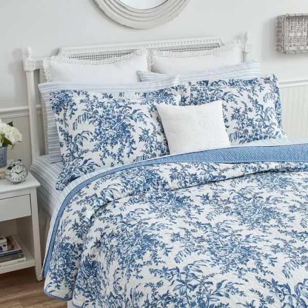 Laura Ashley Bedford Blue Quilt Set Full/Queen