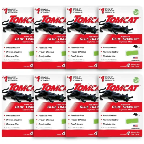 Tomcat Super Hold Glue Traps Mouse size, 8-Pack (32 Glue Traps)