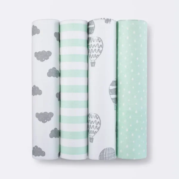 Flannel Baby Blanket in The Clouds 4pk - Cloud Island Green