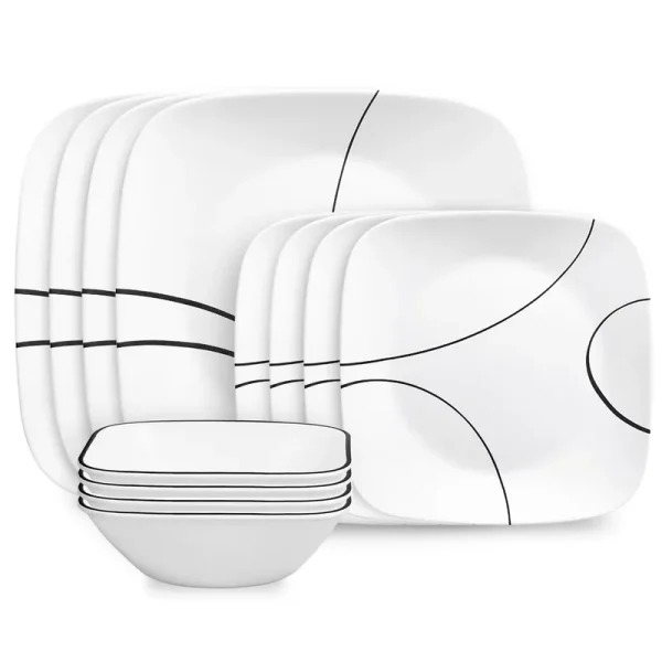 Corelle Simple Lines 12 - Piece Square Glass Dinnerware Set (Service for 4)