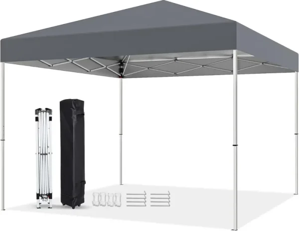 10 X 10ft Pop up Canopy Tent Easy Set up Outdoor Instant Straight Legs Portable Gazebo Shelter with Wheeled Bag for Camp Beach Patio and Garden (Grey)