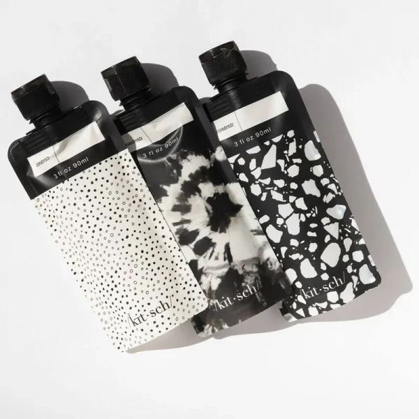 Kitsch - Refillable Travel Pouches 3PC Set (Black & Ivory)