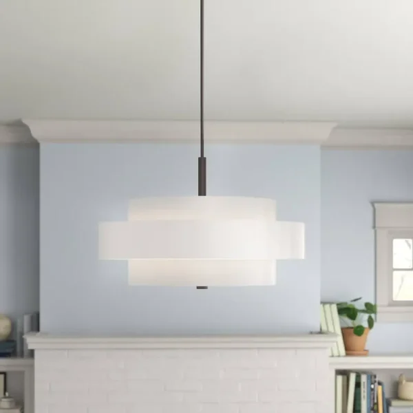 Paquette 5 - Light Shaded Drum Chandelier Andover Mills Finish: English Bronze, Shade Color: Off-White
