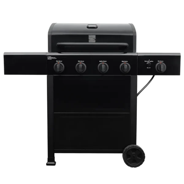Kenmore 4 Burner Open Cart Propane Gas BBQ Grill with Side Burner, Black