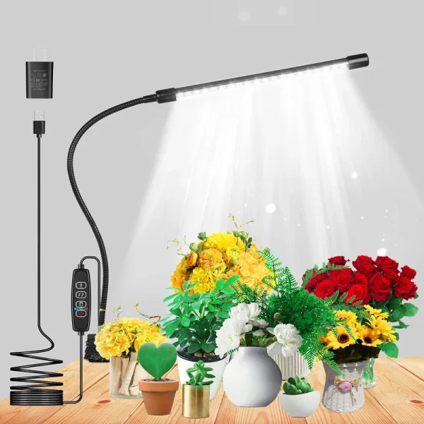 LONSRIVE Grow Lights for Indoor Plants Growing, 6500K White LED Grow Lamp, 9 Dimmable Settings for Indoor Plants with White Spectrum, Adjustable Gooseneck, 3