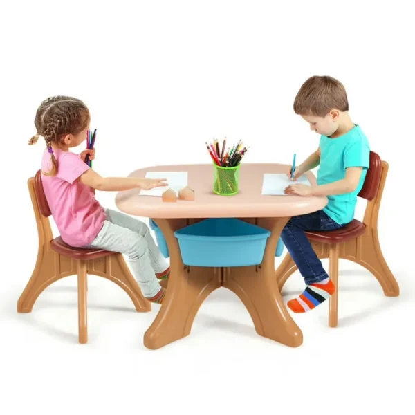 Resenkos Children Kids Activity Table & Chair Set Play Furniture W/Storage - Coffee, Small Folding Table for Arts & Crafts, Snack Time, Homeschooling, Homework