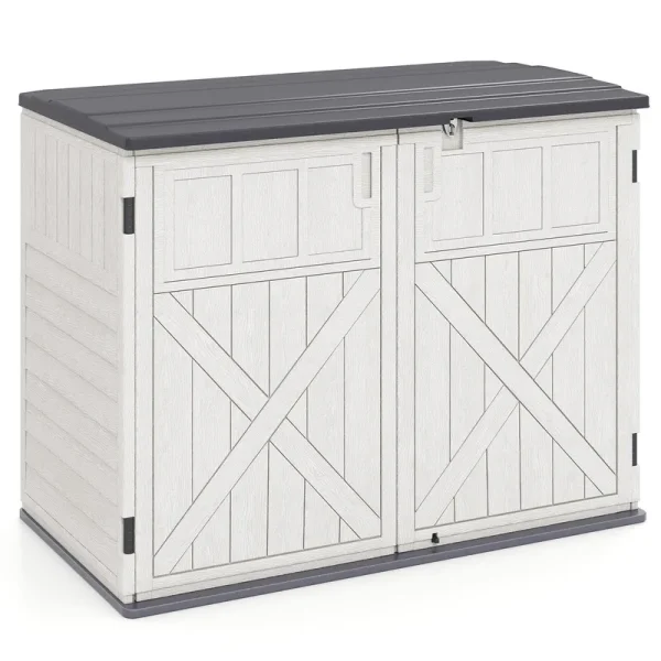 Tangkula Large Outdoor Storage Cabinet 20 Cu.Ft Horizontal Resin Storage Shed