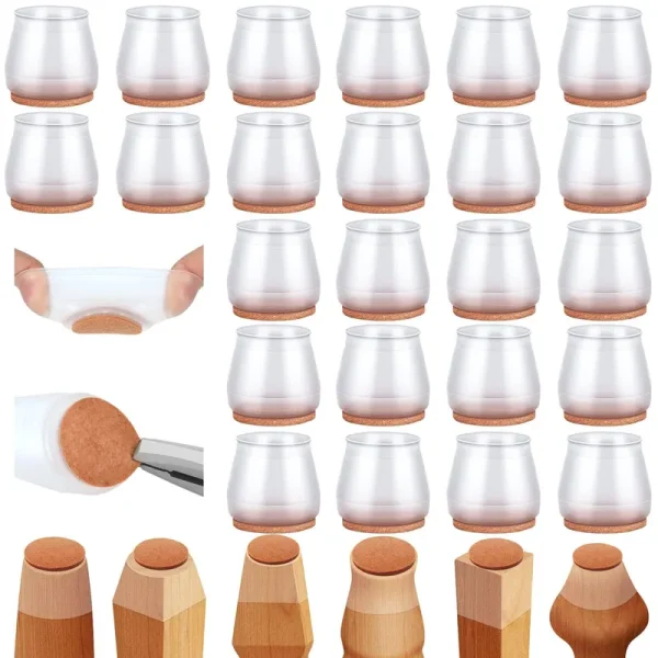 Joeyrras 24pcs Silicone Chair Leg Floor Protectors, Felt Furniture Pads for Hardwood Floors, Rubber Chair Leg Protectors for Hardwood Floors, Chair